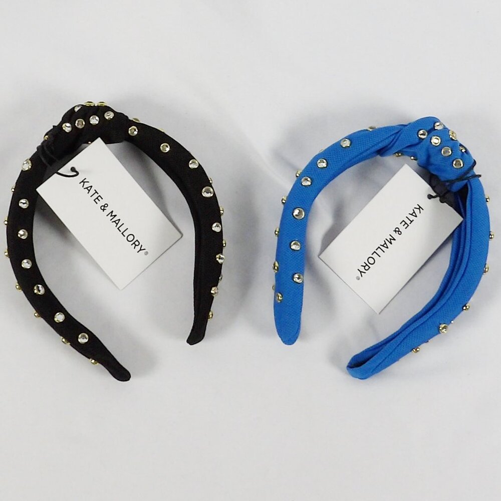 Kate & Mallory Set OF 2 Headbands with Clear Stone Accents Blue & Black NWT